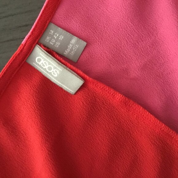 ASOS Colorblock Knot Front Blouse – Bold Red & Pink Statement Top Sz 10 - Picture 7 of 12